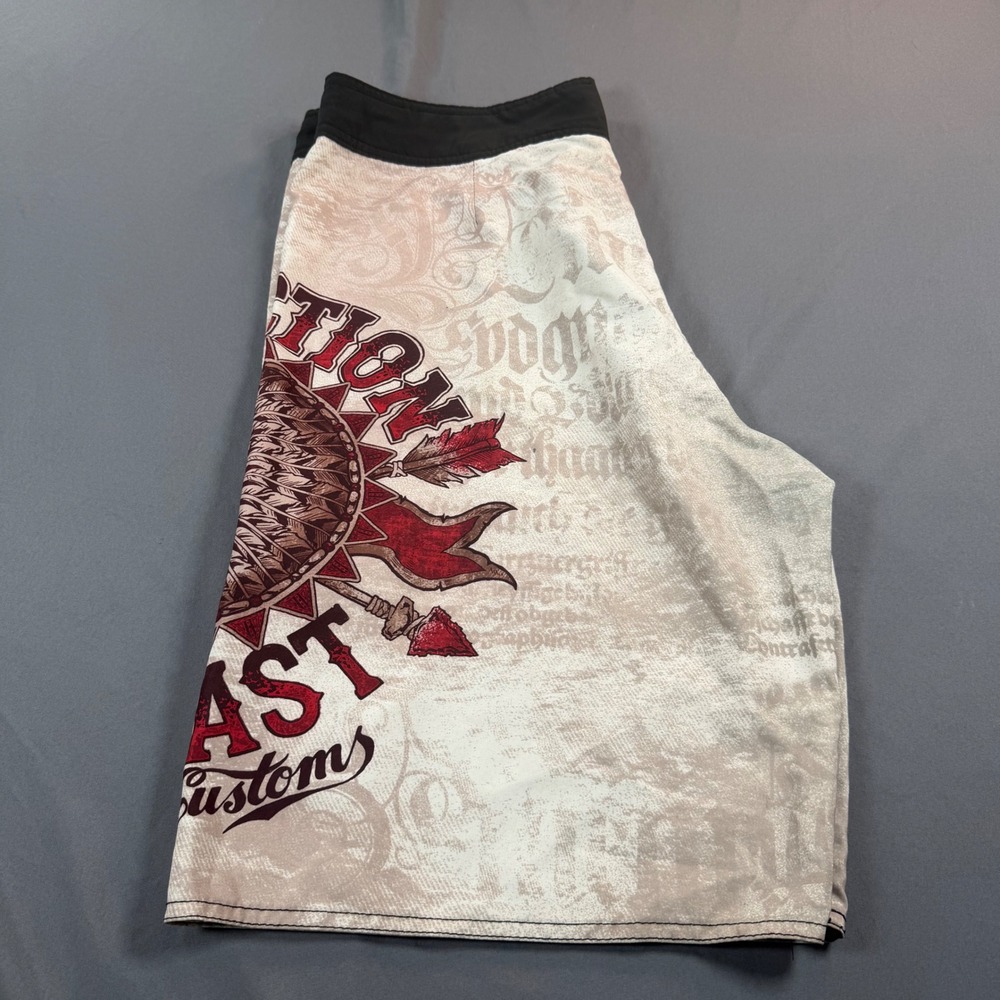 Affliction Mens Live Fast American Customs Board Shorts Tan Skull Size 36